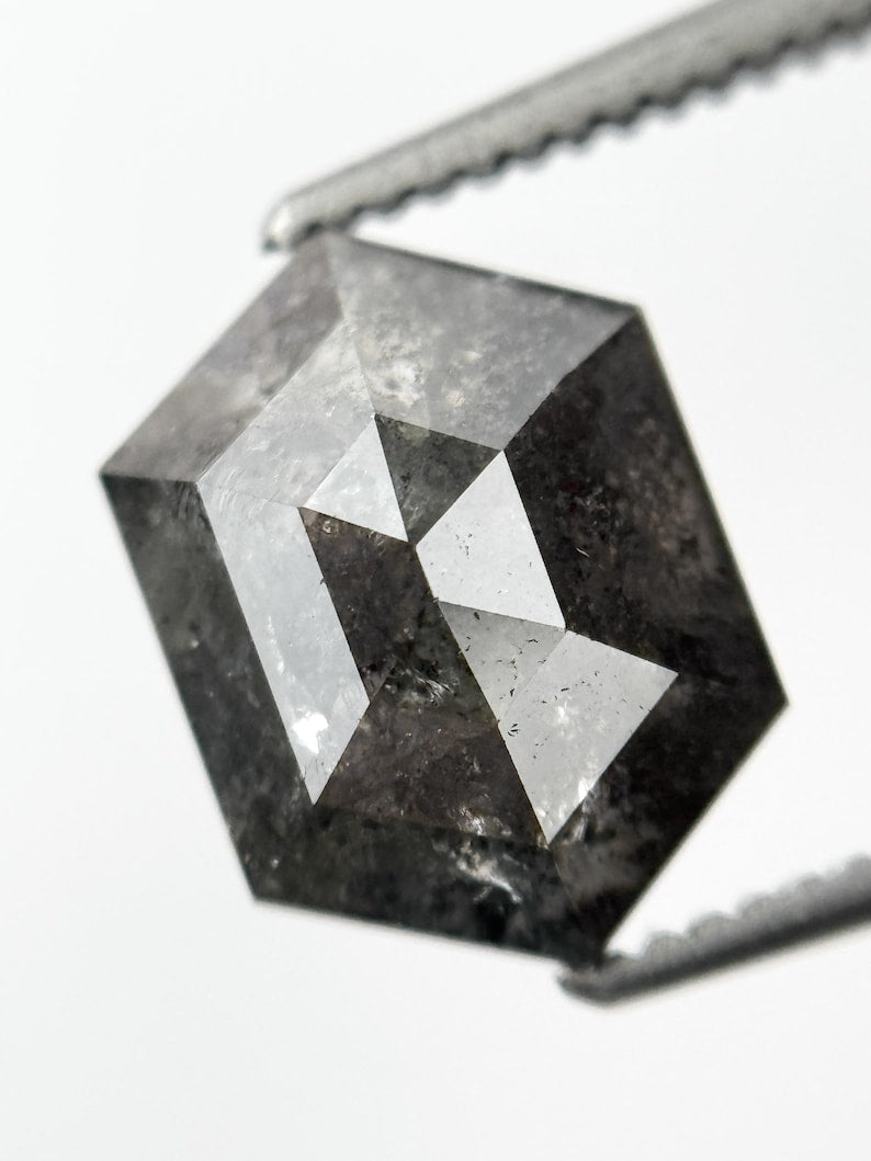 2.06 Ct Hexagon Rose Cut Grey Natural Galaxy Diamond