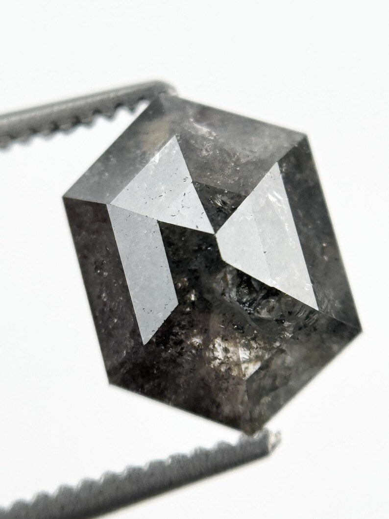 2.06 Ct Hexagon Rose Cut Grey Natural Galaxy Diamond