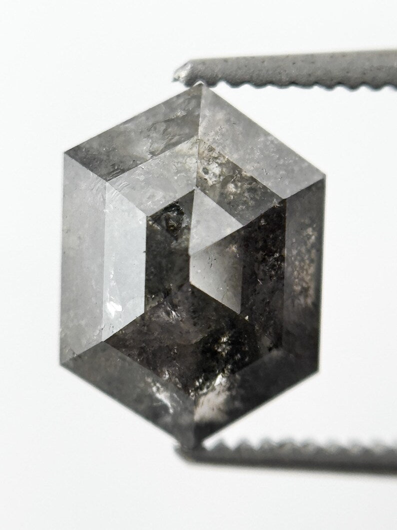 2.06 Ct Hexagon Rose Cut Grey Natural Galaxy Diamond