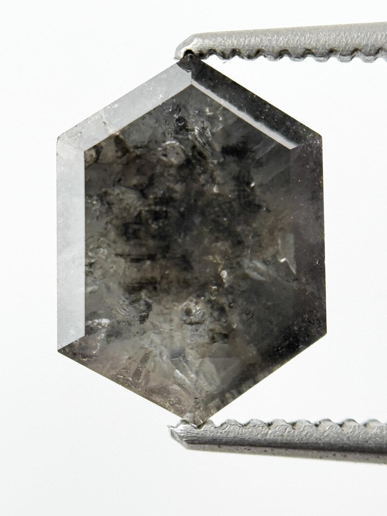 2.06 Ct Hexagon Rose Cut Grey Natural Galaxy Diamond