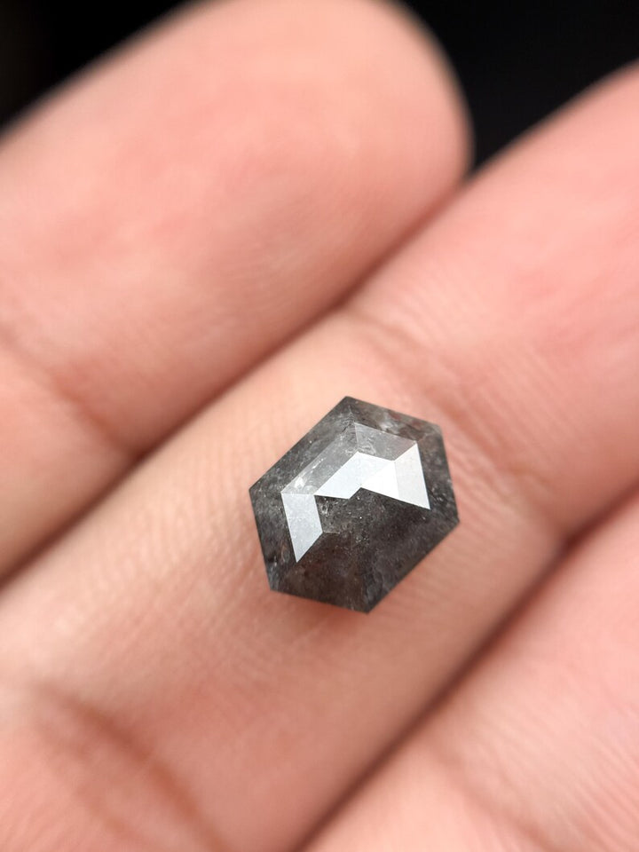 2.06 Ct Hexagon Rose Cut Grey Natural Galaxy Diamond