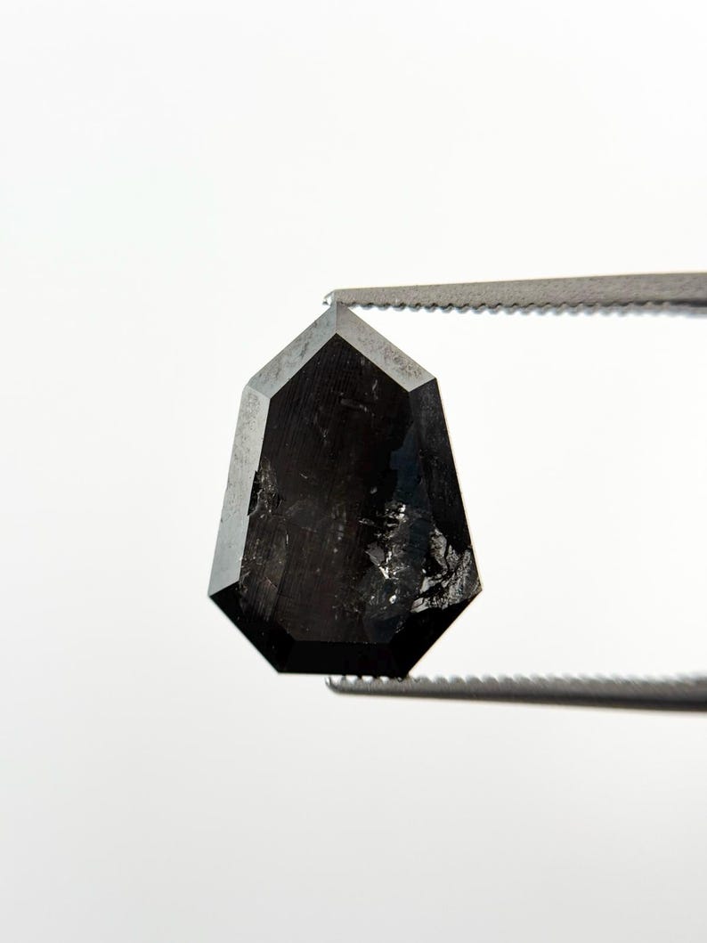 6.44 Ct Shield Rose Cut Black Natural Fancy Diamond