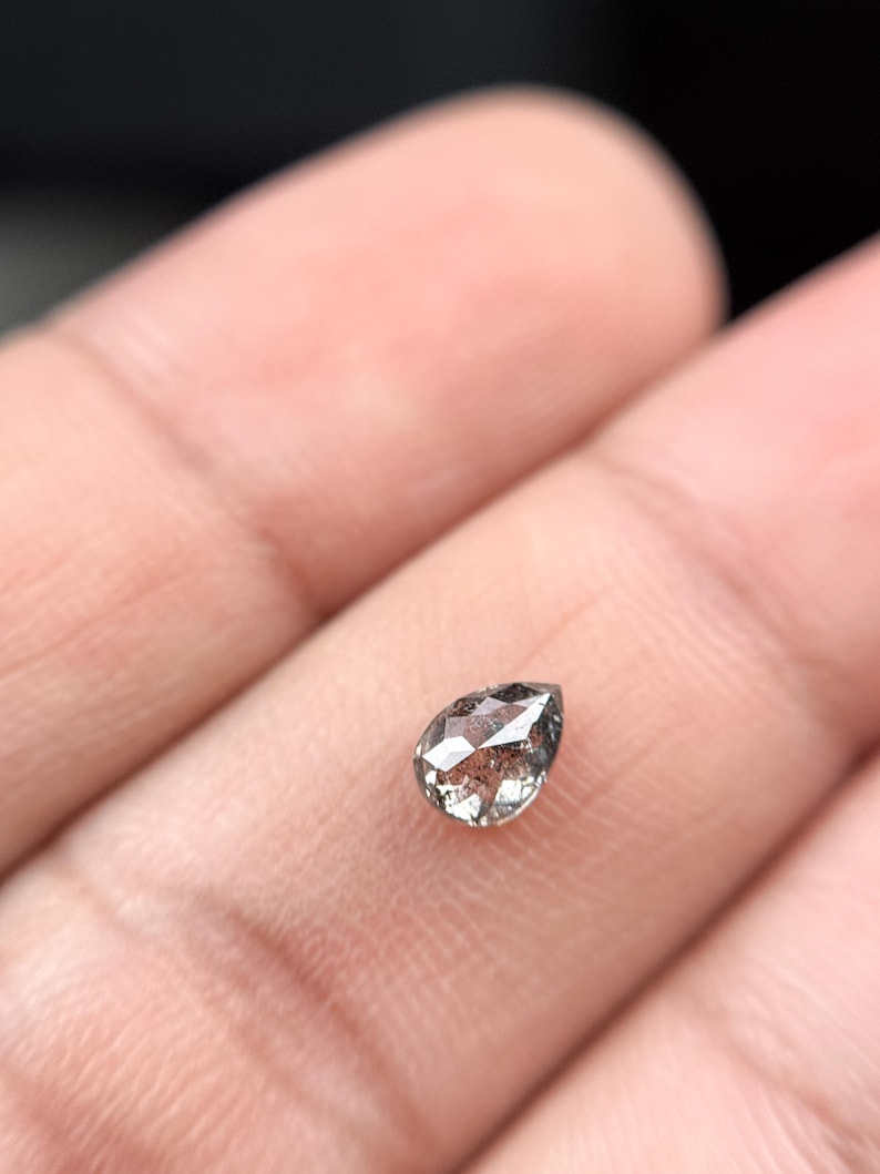 0.45 Ct Pear Rose Cut Grey Natural Minimalist Diamond