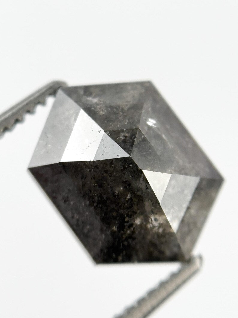 2.06 Ct Hexagon Rose Cut Grey Natural Galaxy Diamond