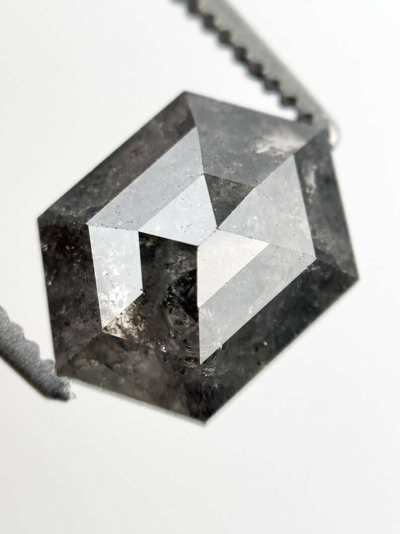 2.06 Ct Hexagon Rose Cut Grey Natural Galaxy Diamond