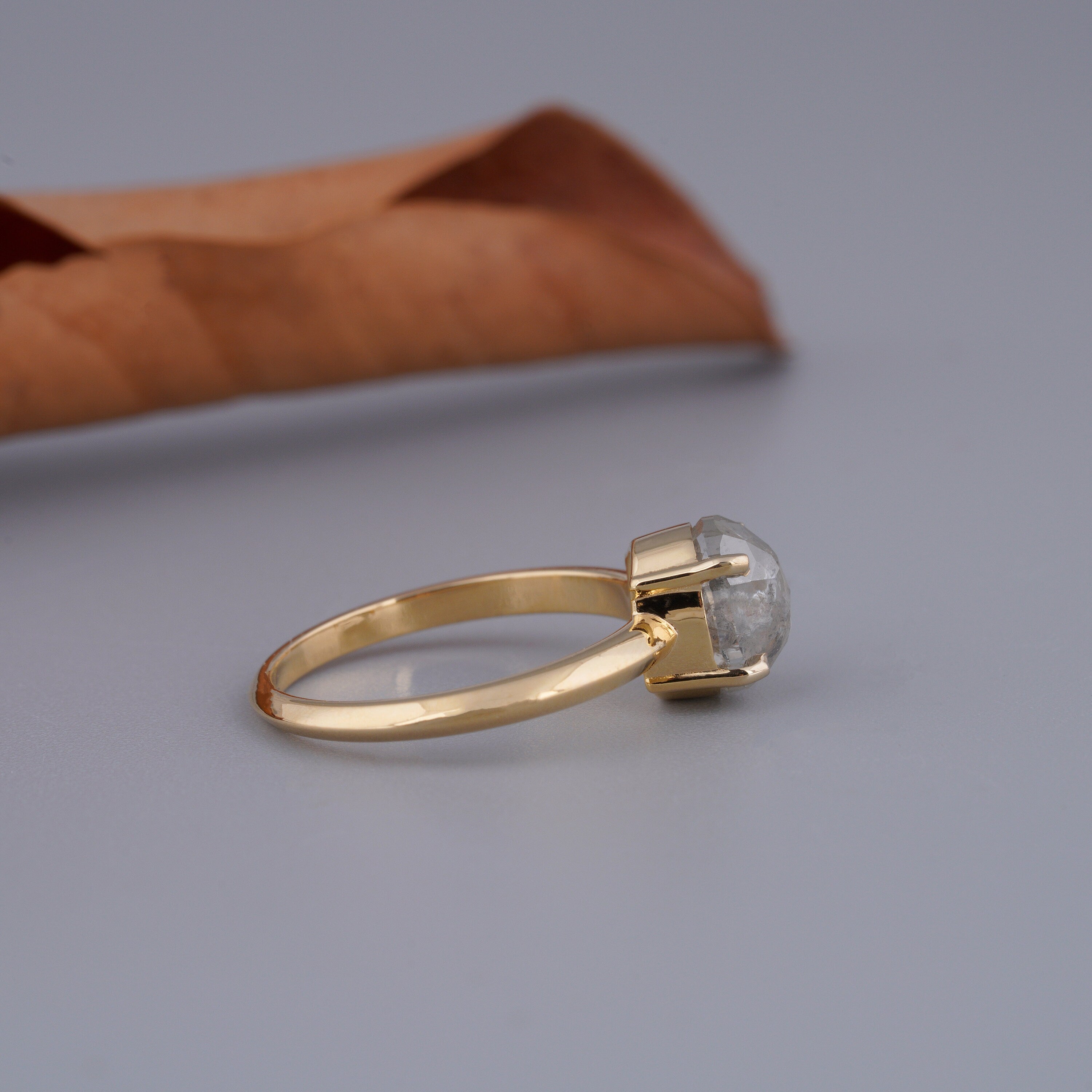 14K Yellow Gold Oval Cut Salt and Pepper Natural Diamond Engagement Ring