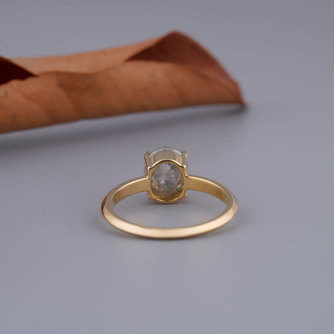14K Yellow Gold Oval Cut Salt and Pepper Natural Diamond Engagement Ring