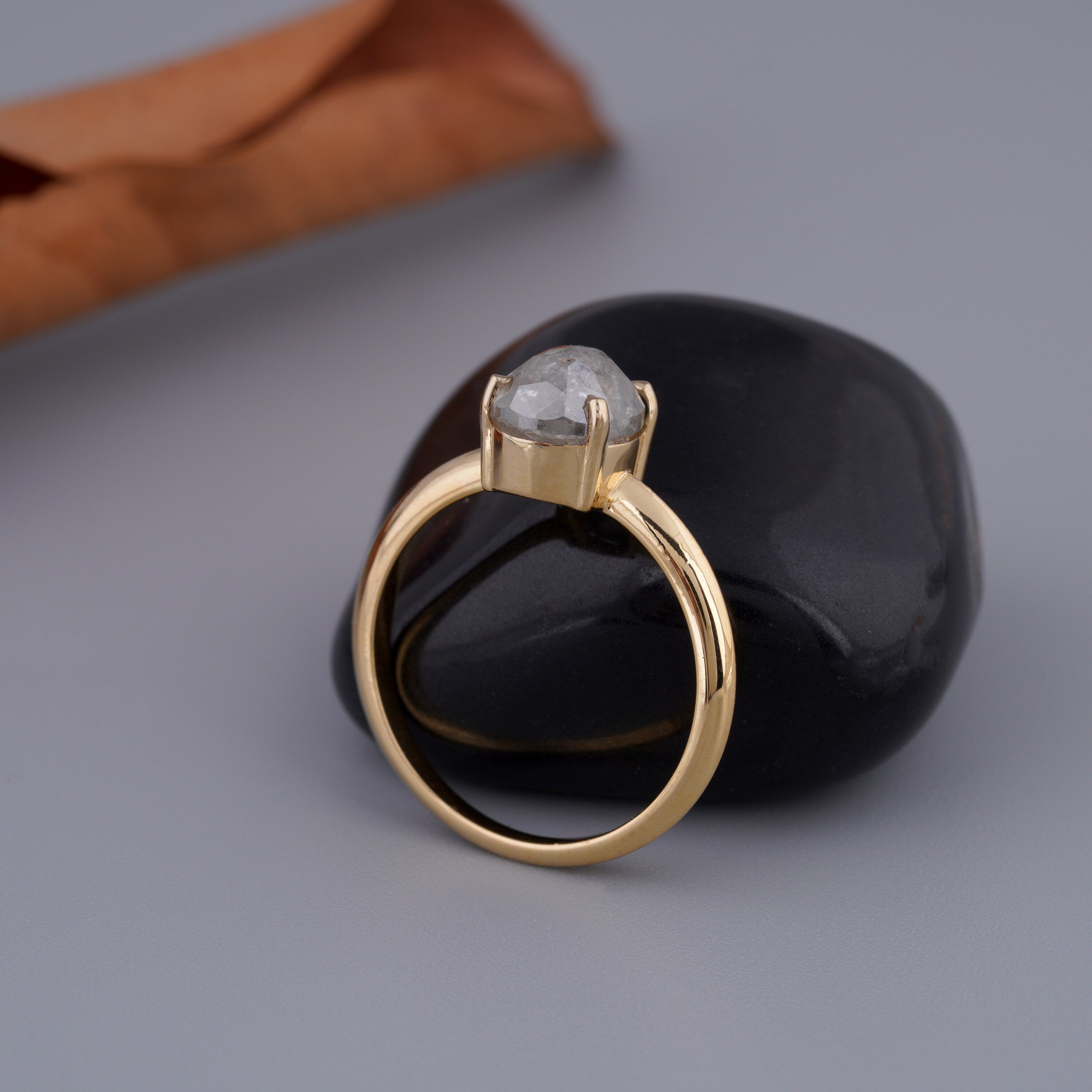 14K Yellow Gold Oval Cut Salt and Pepper Natural Diamond Engagement Ring
