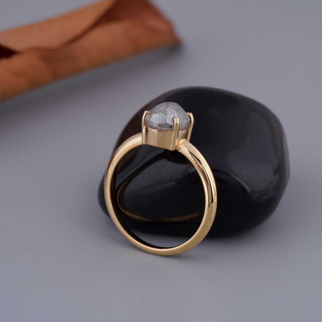 14K Yellow Gold Oval Cut Salt and Pepper Natural Diamond Engagement Ring
