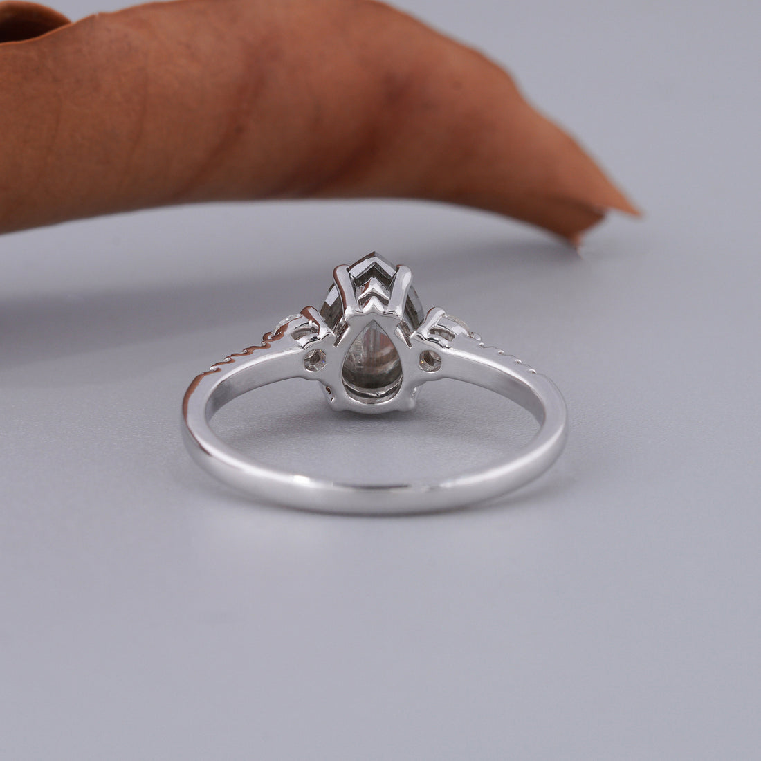 14K White Gold Pear Cut Grey Salt and Pepper Diamond Anniversary Ring