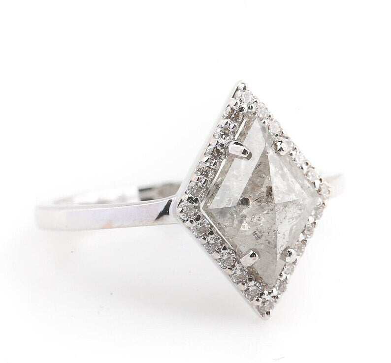 Grey Salt and Pepper Natural Kite Cut Diamond, 14K White Gold Anniversary Ring