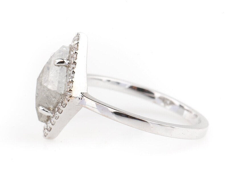 Grey Salt and Pepper Natural Kite Cut Diamond, 14K White Gold Anniversary Ring