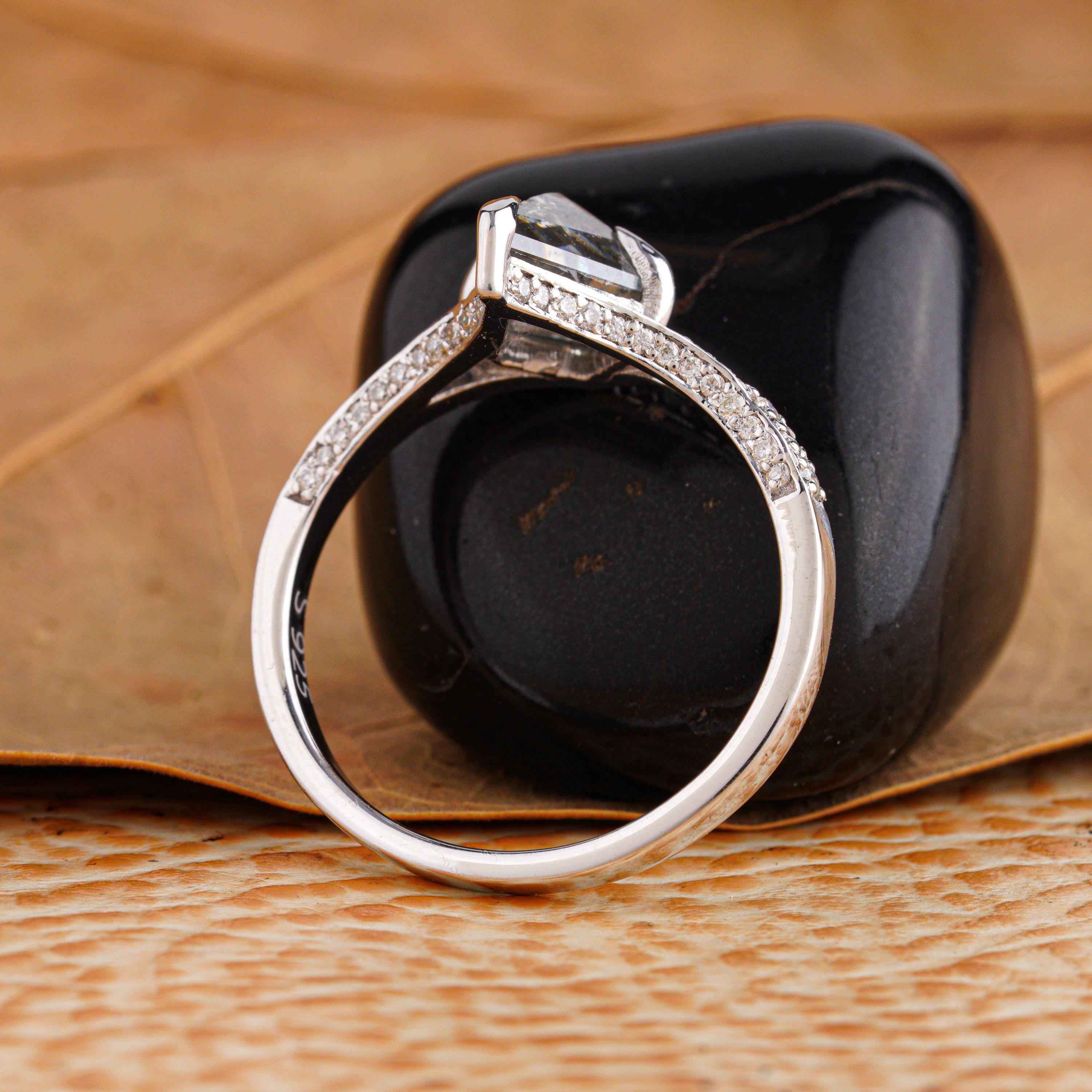 14K White Gold Kite Cut Grey Salt and Pepper Diamond Wedding Ring