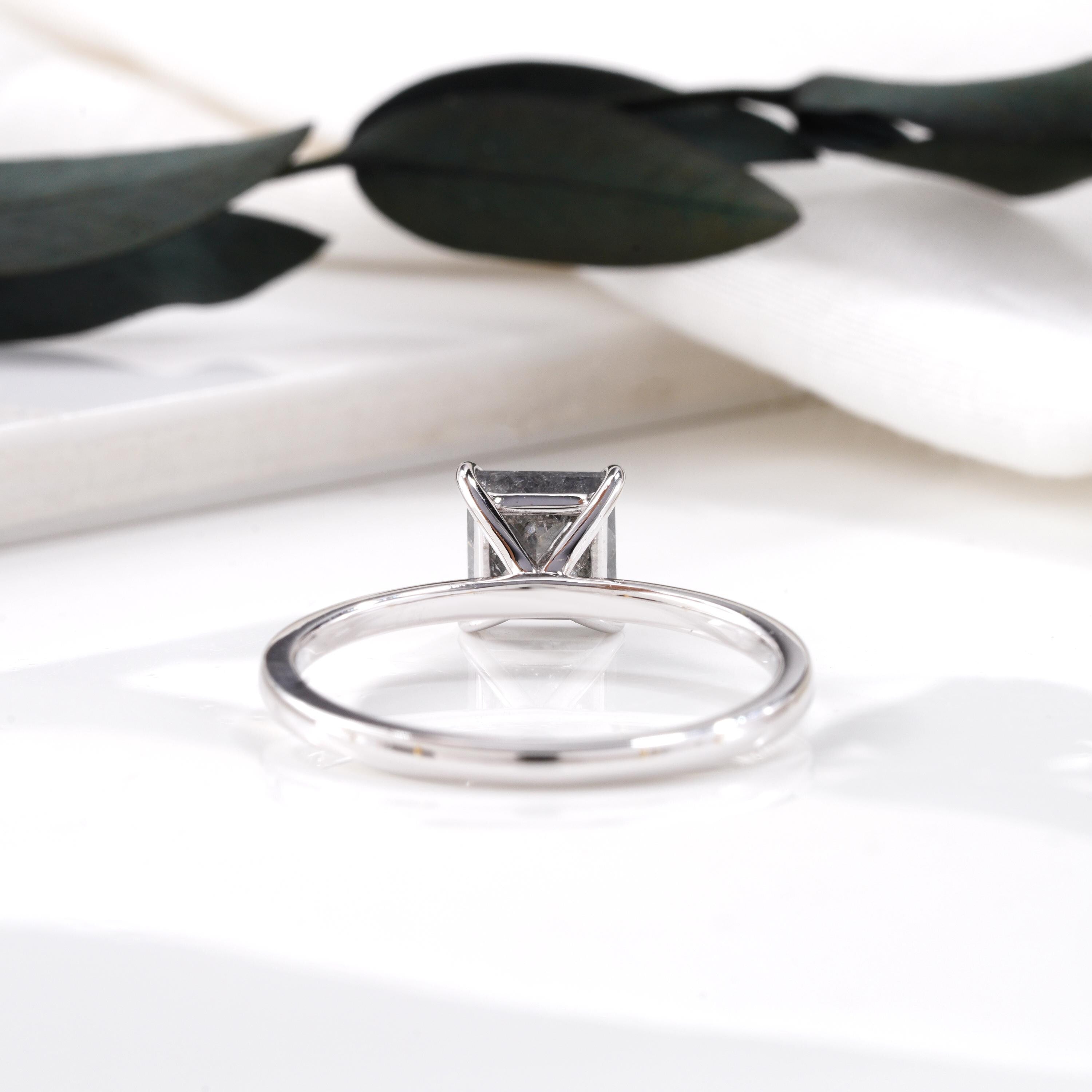 14K Yellow Gold Princess Cut Salt and Pepper Natural Diamond Wedding Ring