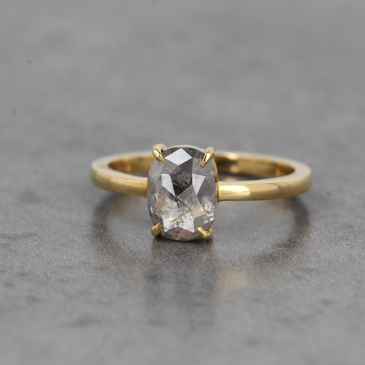 14K Yellow Gold Grey Oval Cut Salt and Pepper Natural Diamond Wedding Ring