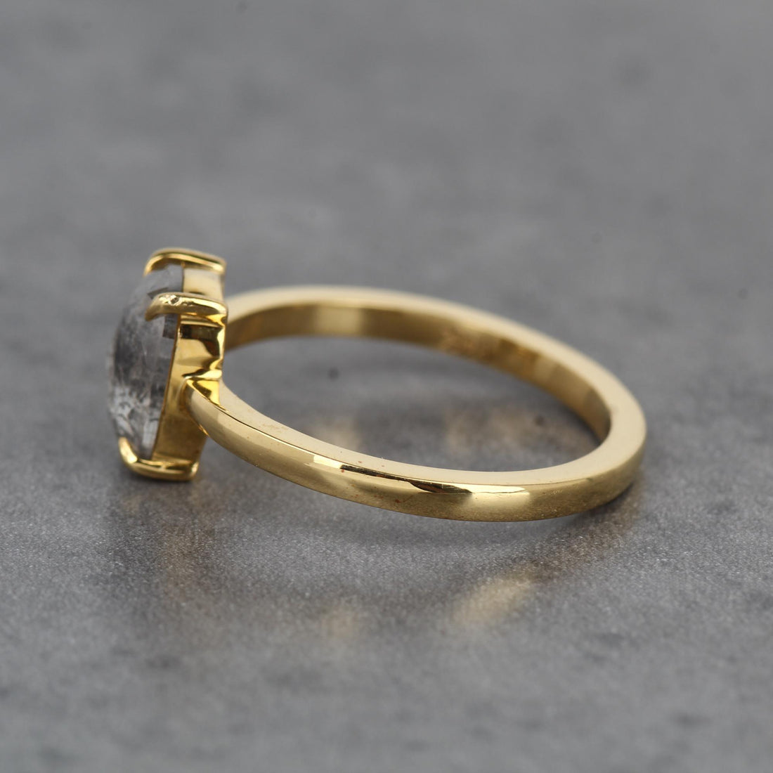 14K Yellow Gold Grey Oval Cut Salt and Pepper Natural Diamond Wedding Ring