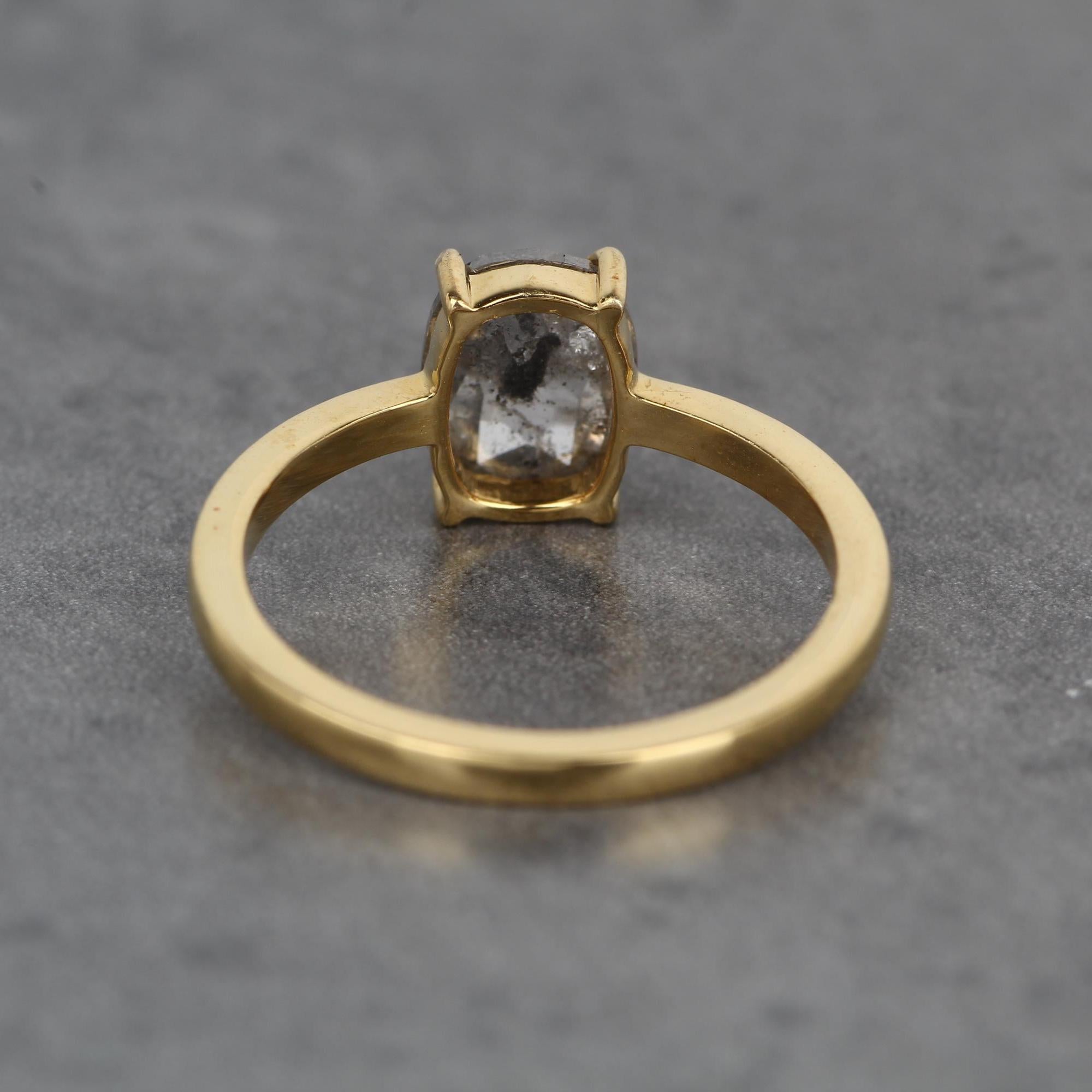 14K Yellow Gold Grey Oval Cut Salt and Pepper Natural Diamond Wedding Ring