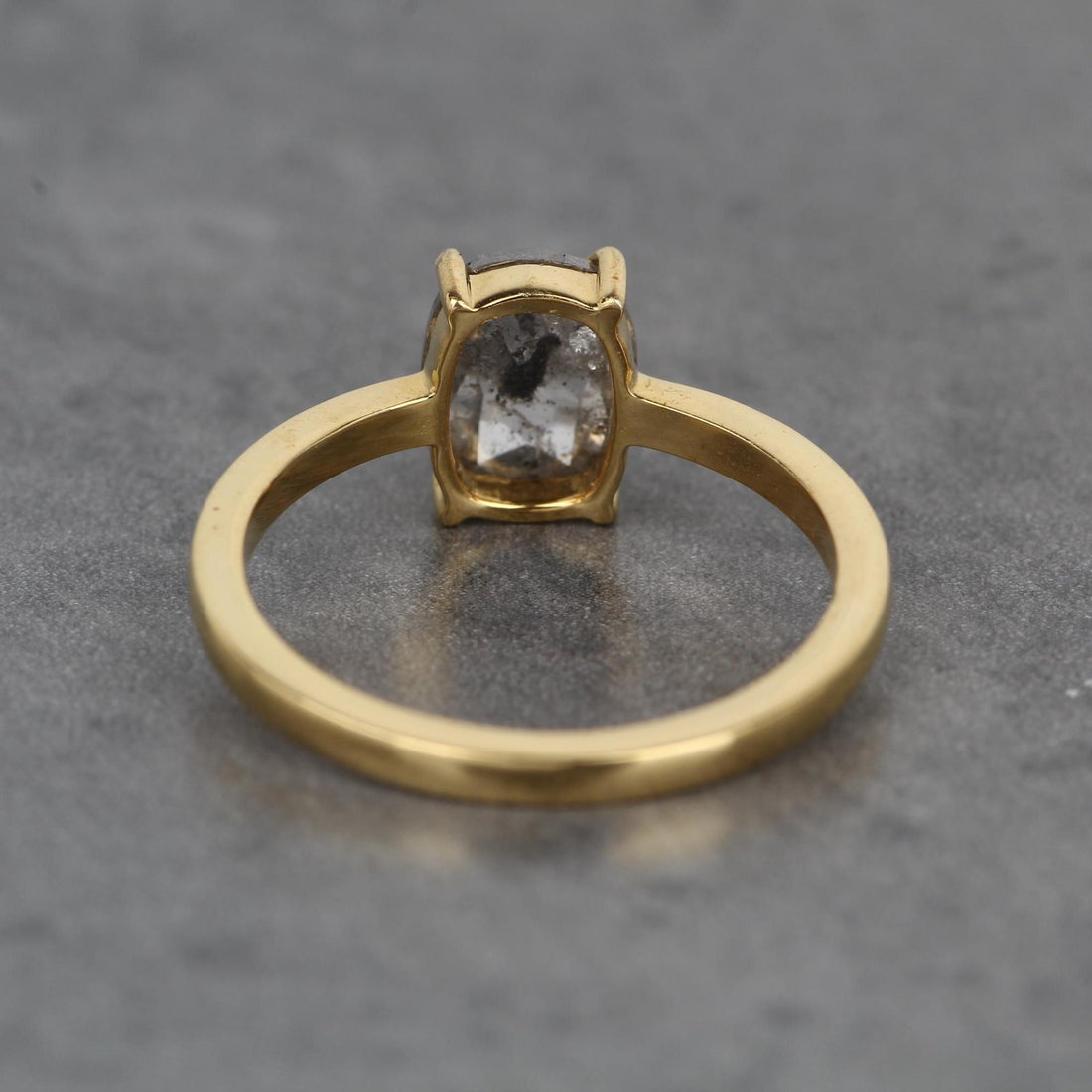 14K Yellow Gold Grey Oval Cut Salt and Pepper Natural Diamond Wedding Ring