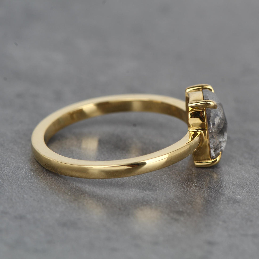 14K Yellow Gold Grey Oval Cut Salt and Pepper Natural Diamond Wedding Ring