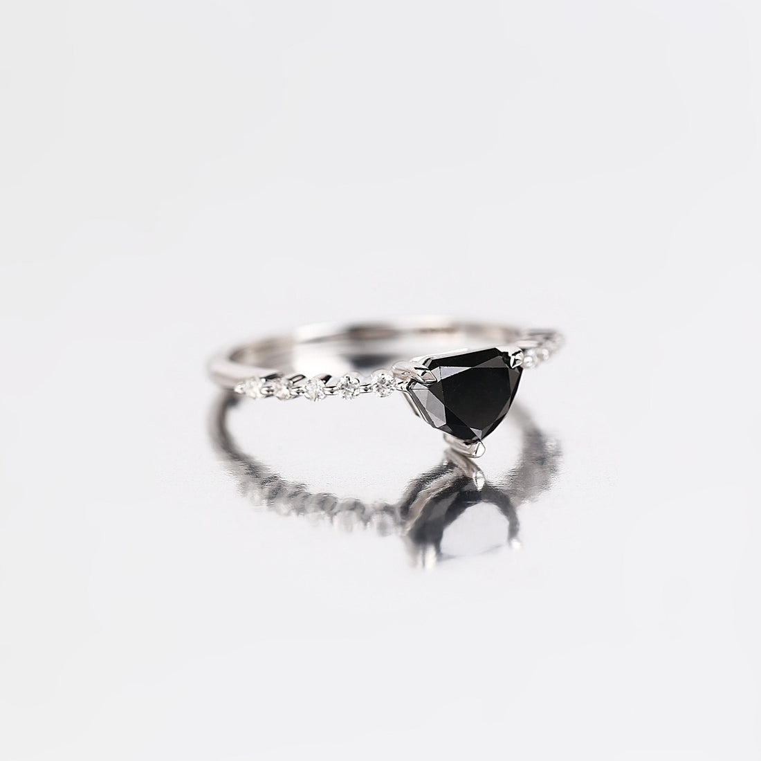 Shield Cut Black Diamond Ring, Natural Diamond 14K Rose Gold Minimalist Wedding Ring