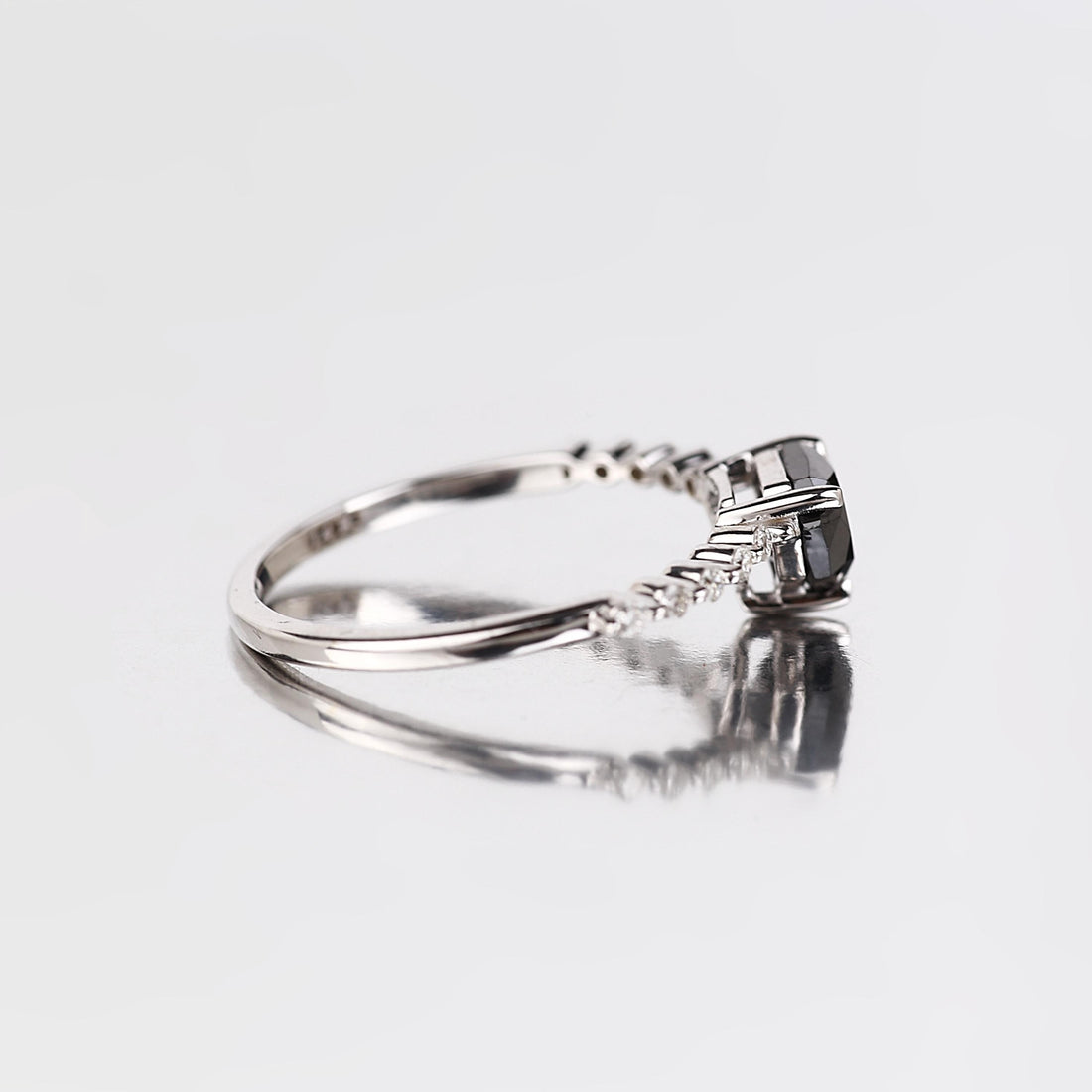 Shield Cut Black Diamond Ring, Natural Diamond 14K Rose Gold Minimalist Wedding Ring