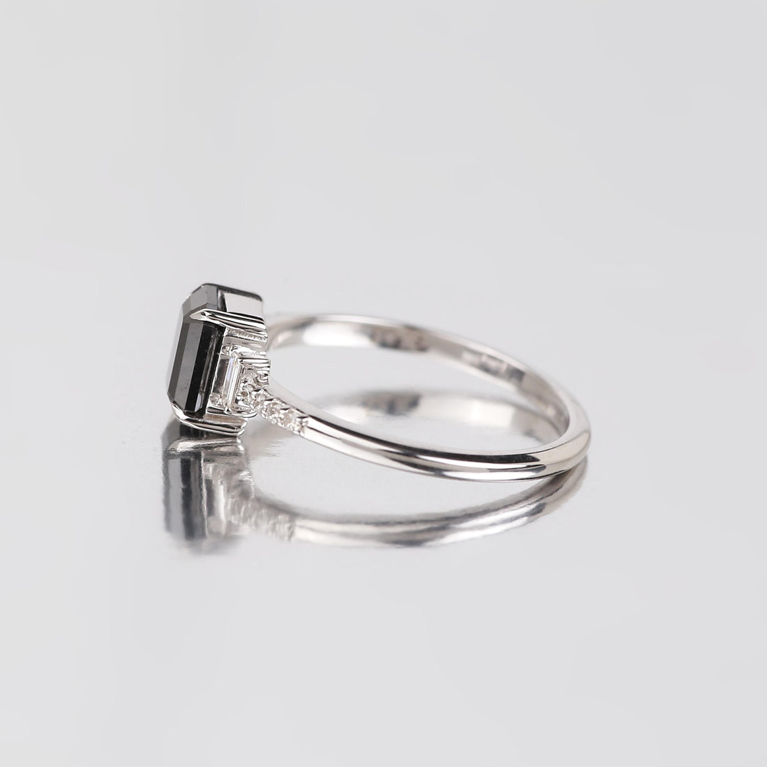 Baguette Cut Black Diamond Ring, Natural Black Diamond 14K White Gold Anniversary Ring