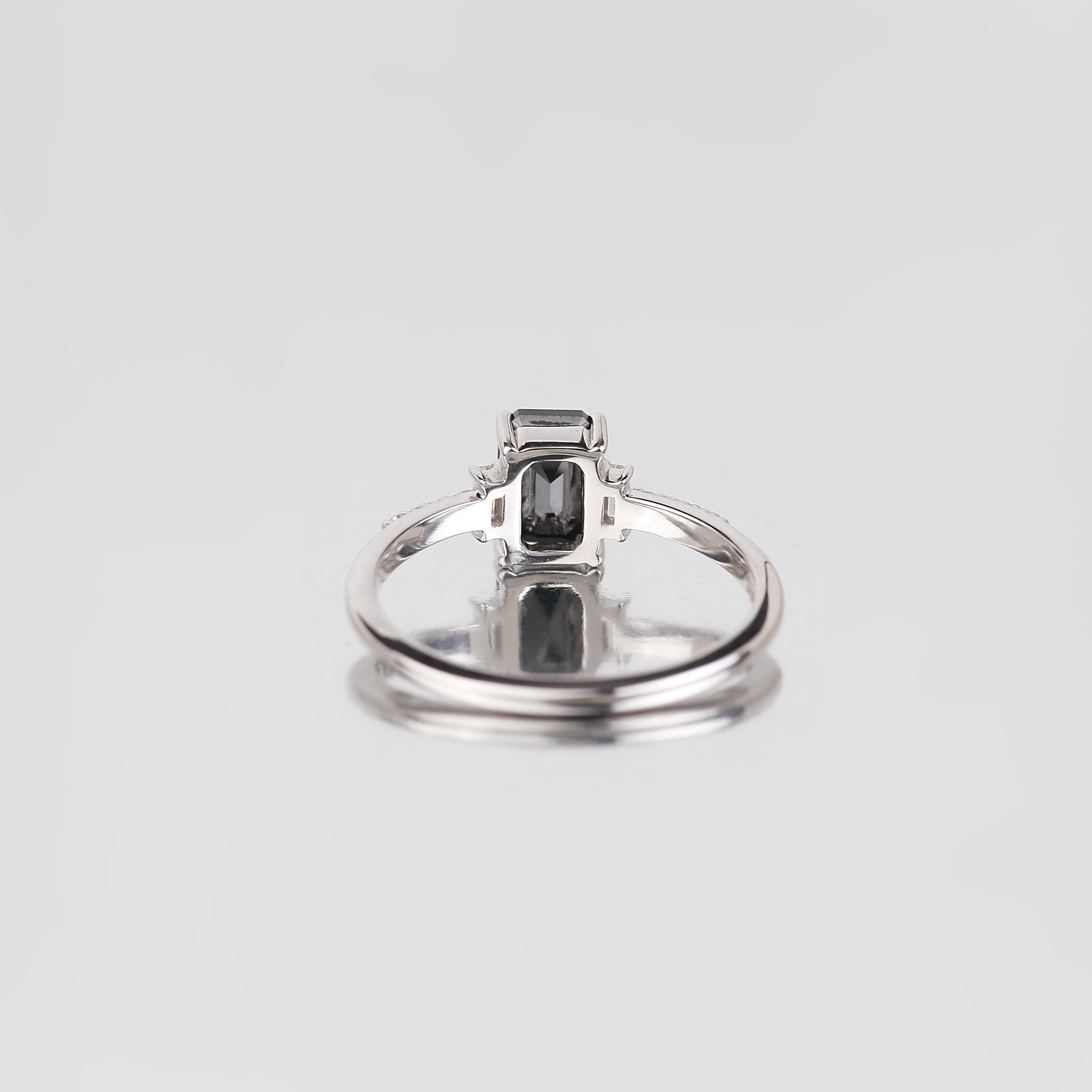 Baguette Cut Black Diamond Ring, Natural Black Diamond 14K White Gold Anniversary Ring