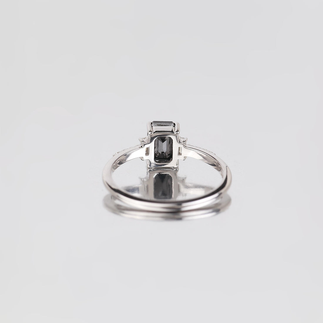 Baguette Cut Black Diamond Ring, Natural Black Diamond 14K White Gold Anniversary Ring