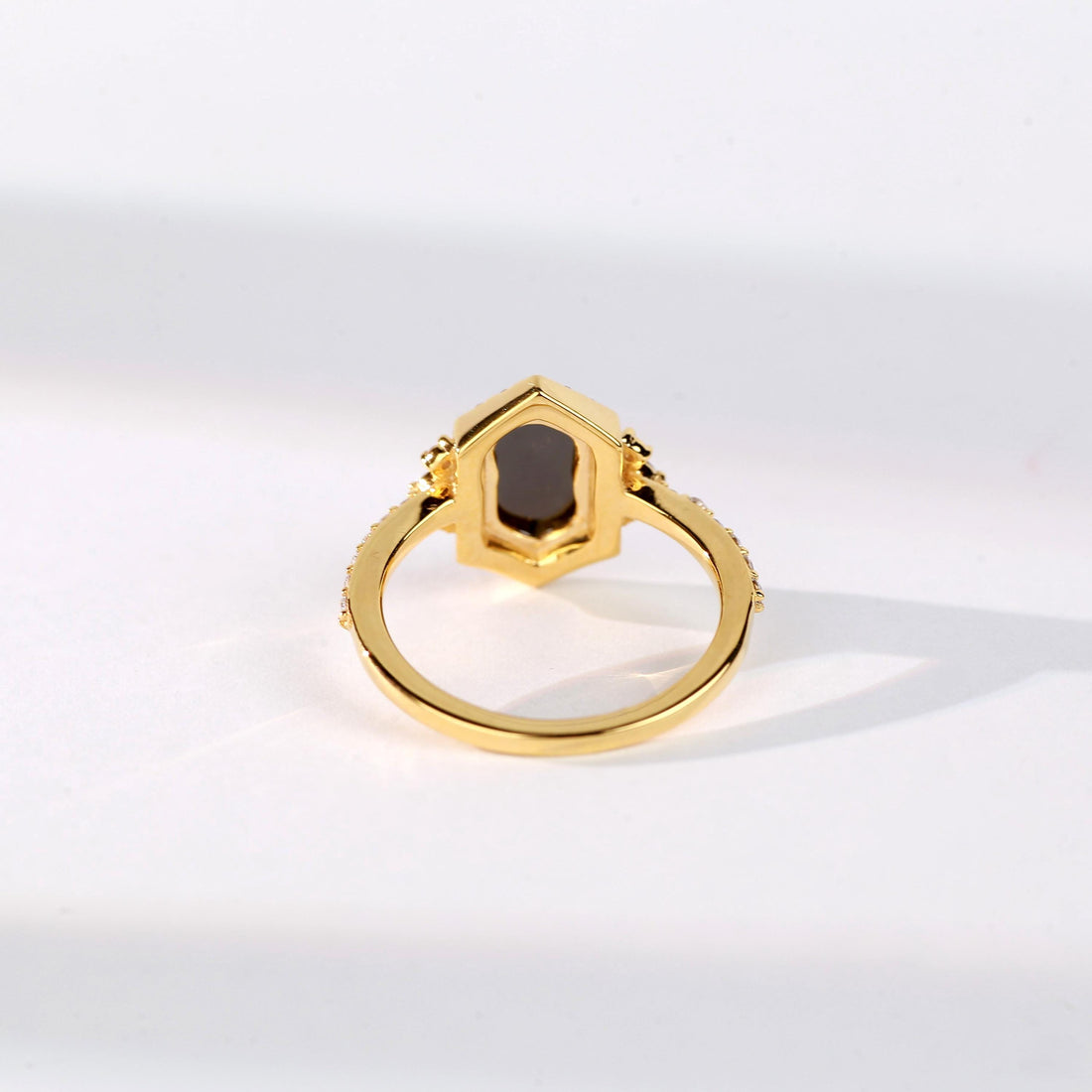 Hexagon Cut Black Diamond Ring, Natural Diamond 14K White Gold Unique Engagement Ring