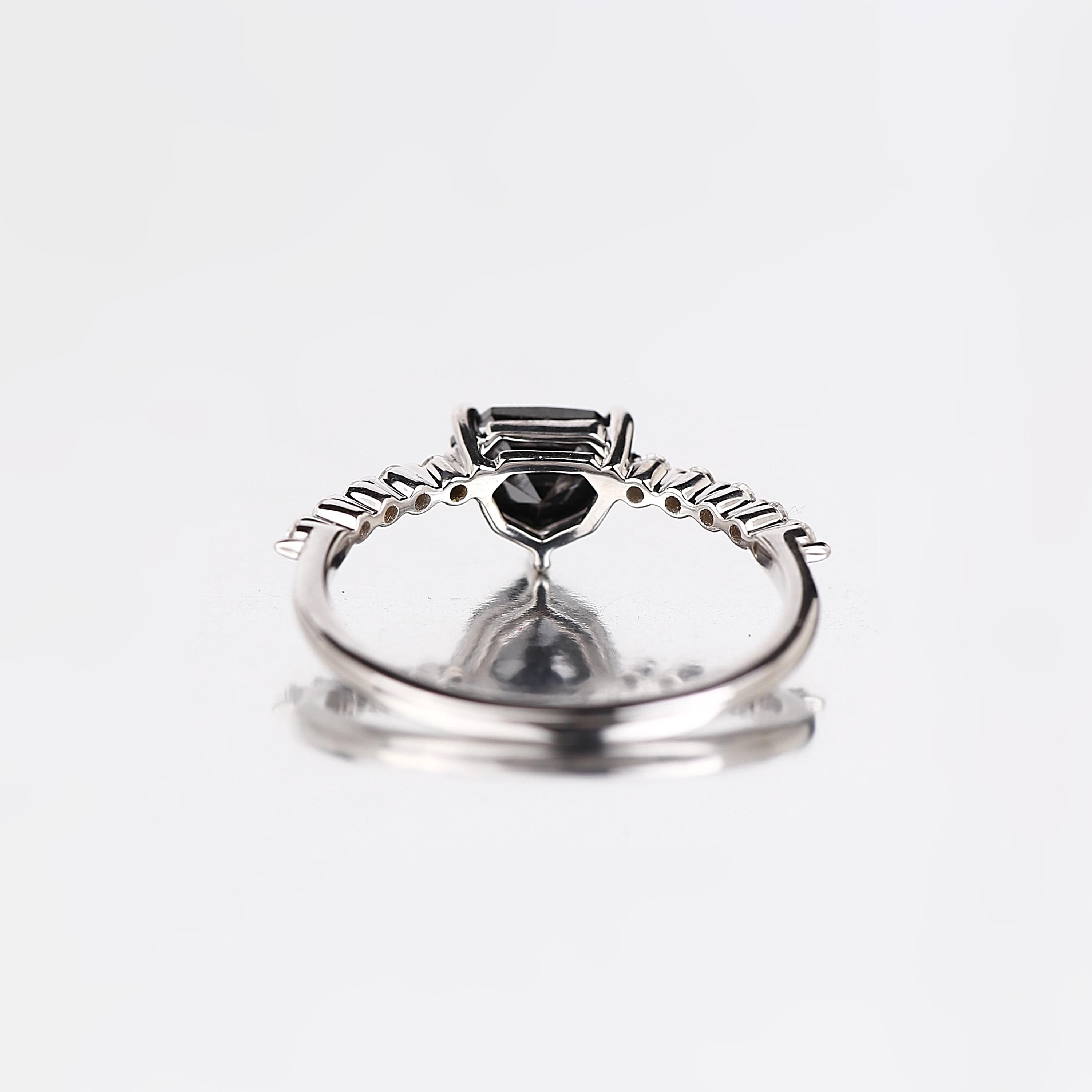 Shield Cut Black Diamond Ring, Natural Diamond 14K Rose Gold Minimalist Wedding Ring