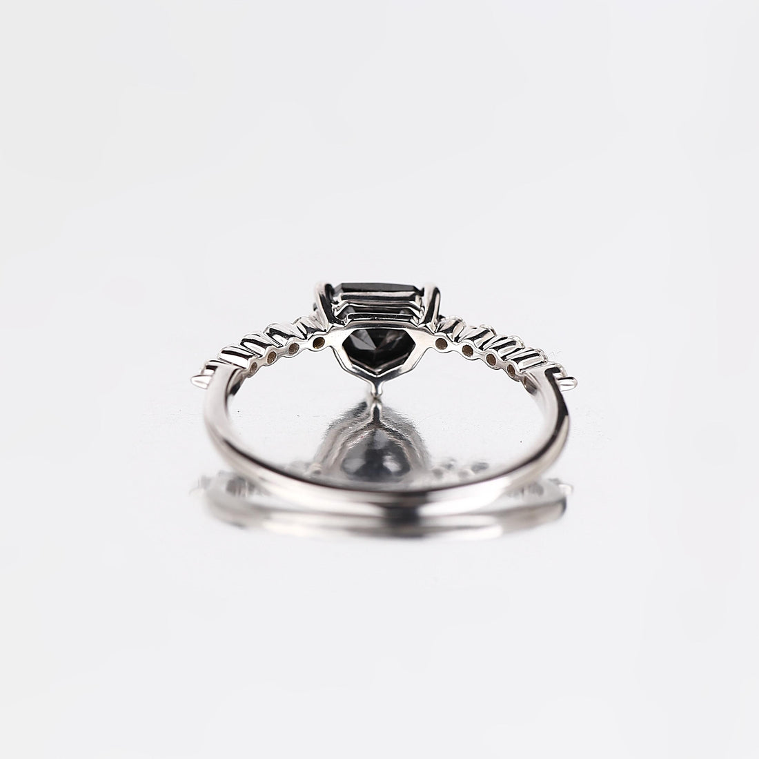 Shield Cut Black Diamond Ring, Natural Diamond 14K Rose Gold Minimalist Wedding Ring