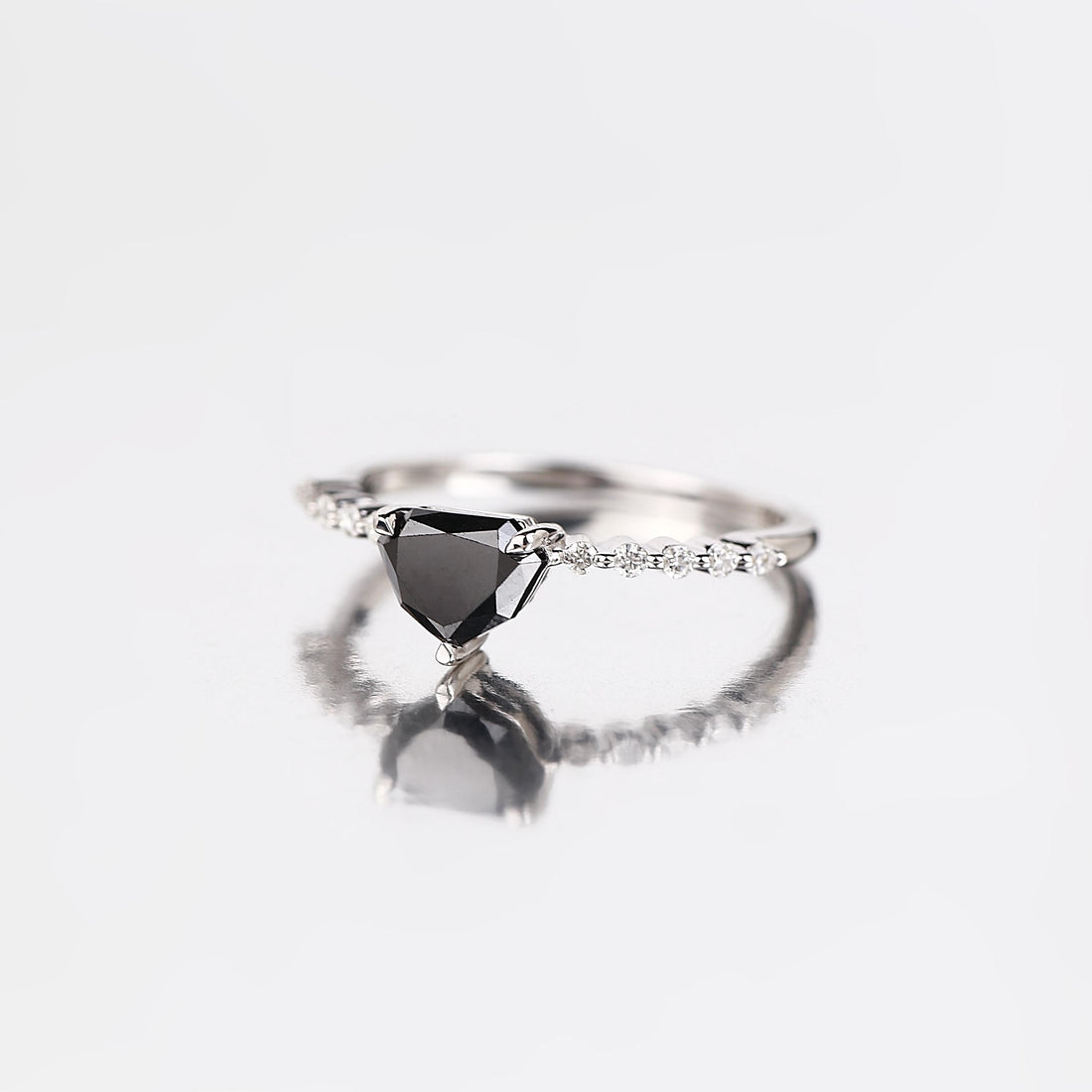 Shield Cut Black Diamond Ring, Natural Diamond 14K Rose Gold Minimalist Wedding Ring