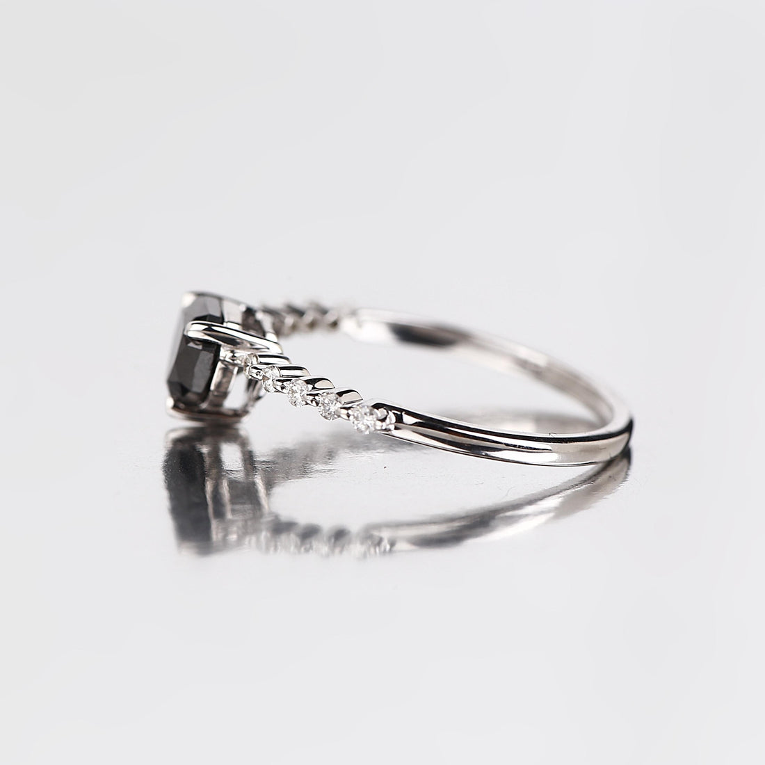 Shield Cut Black Diamond Ring, Natural Diamond 14K Rose Gold Minimalist Wedding Ring