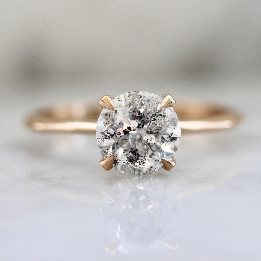 14K Solid Gold Round Brilliant Cut Grey Salt & Pepper Natural Diamond For Wedding Ring