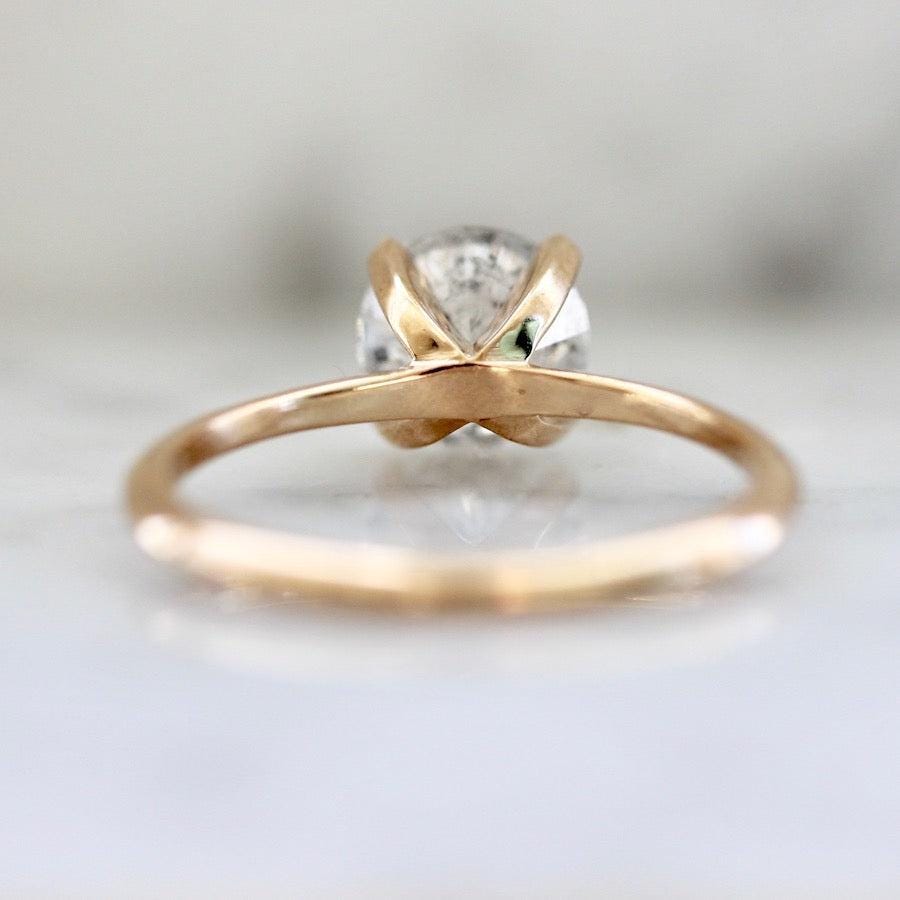 14K Solid Gold Round Brilliant Cut Grey Salt & Pepper Natural Diamond For Wedding Ring