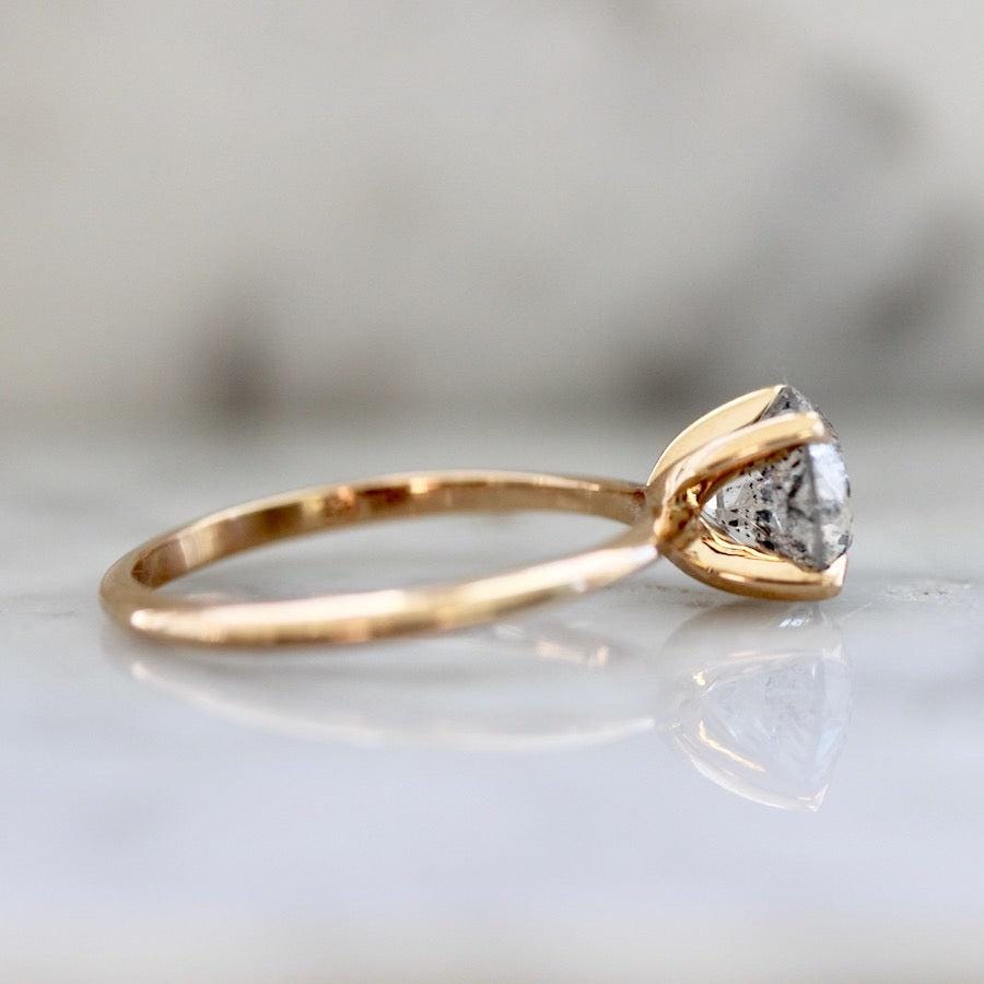 14K Solid Gold Round Brilliant Cut Grey Salt & Pepper Natural Diamond For Wedding Ring