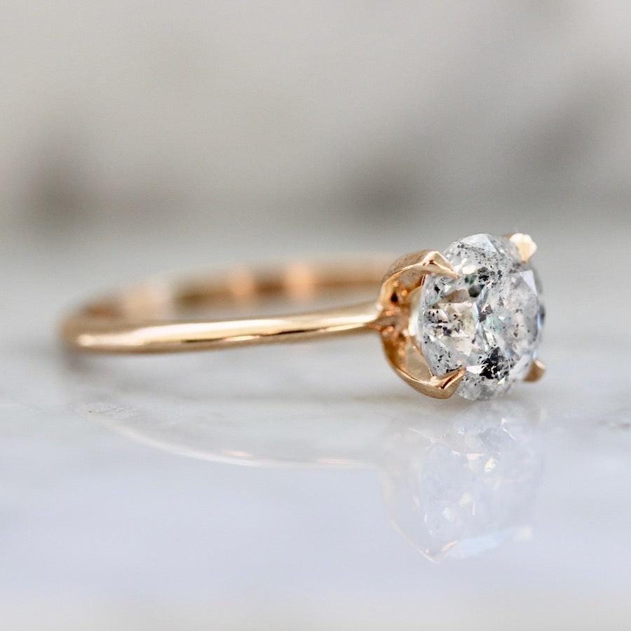 14K Solid Gold Round Brilliant Cut Grey Salt & Pepper Natural Diamond For Wedding Ring