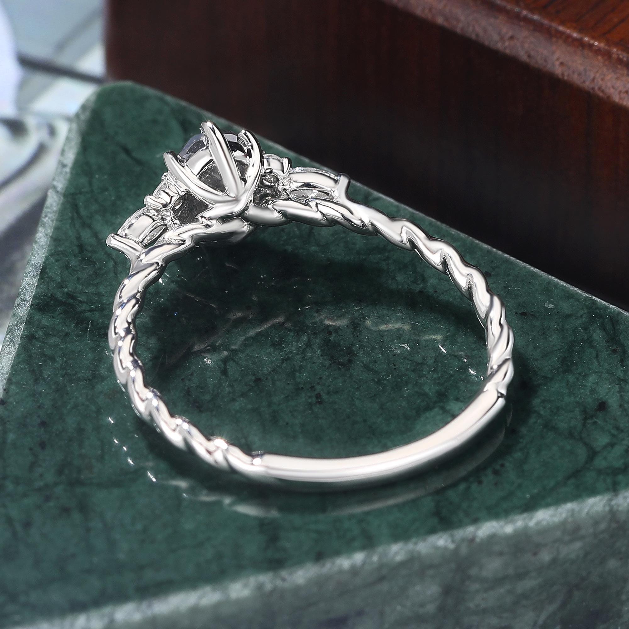 14K White Gold Oval Cut Black Natural Diamond Wedding Ring
