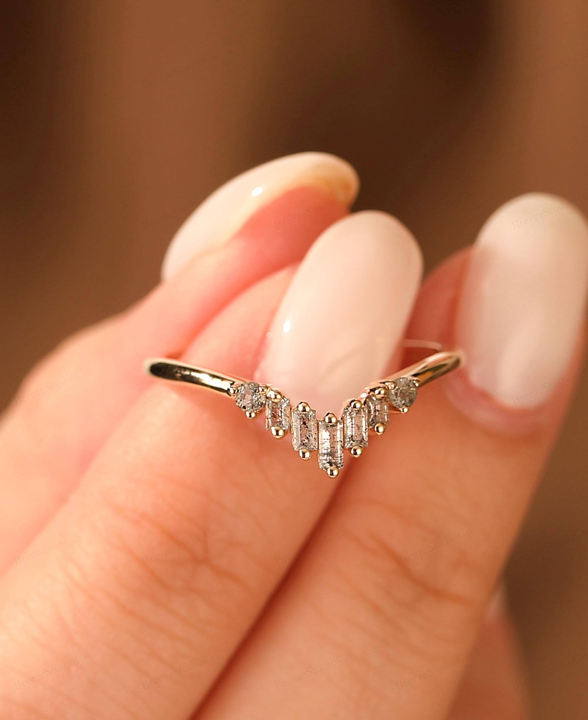 14K White Gold Baguette Grey Salt And Pepper Natural Diamond For Promise Ring