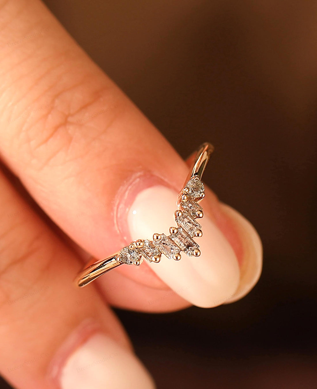 14K White Gold Baguette Grey Salt And Pepper Natural Diamond For Promise Ring