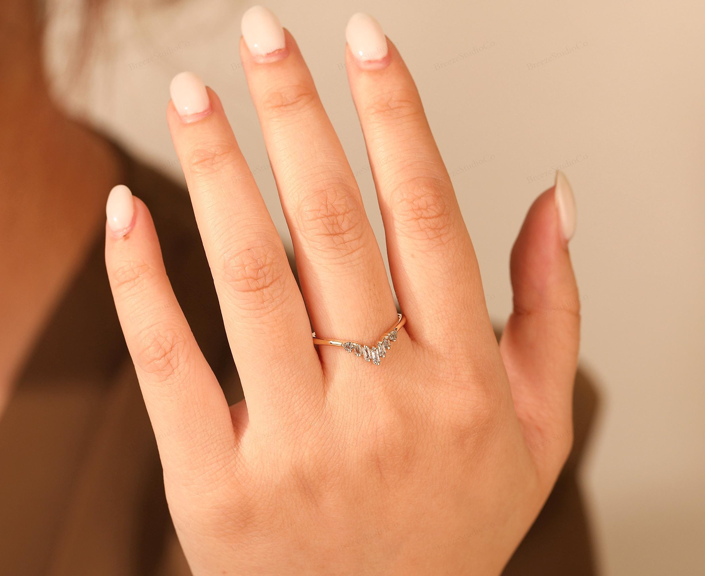 14K White Gold Baguette Grey Salt And Pepper Natural Diamond For Promise Ring