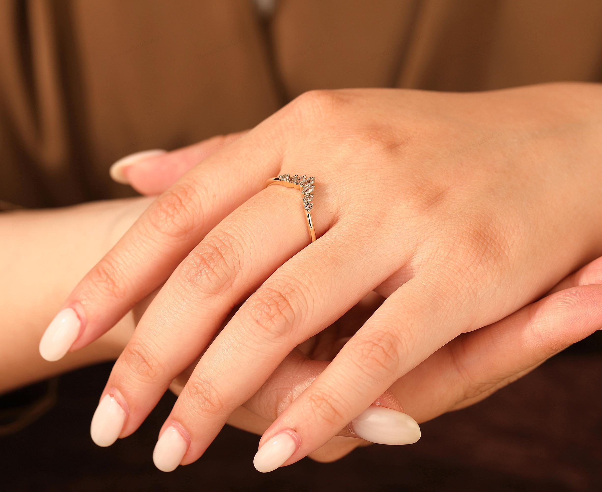 14K White Gold Baguette Grey Salt And Pepper Natural Diamond For Promise Ring