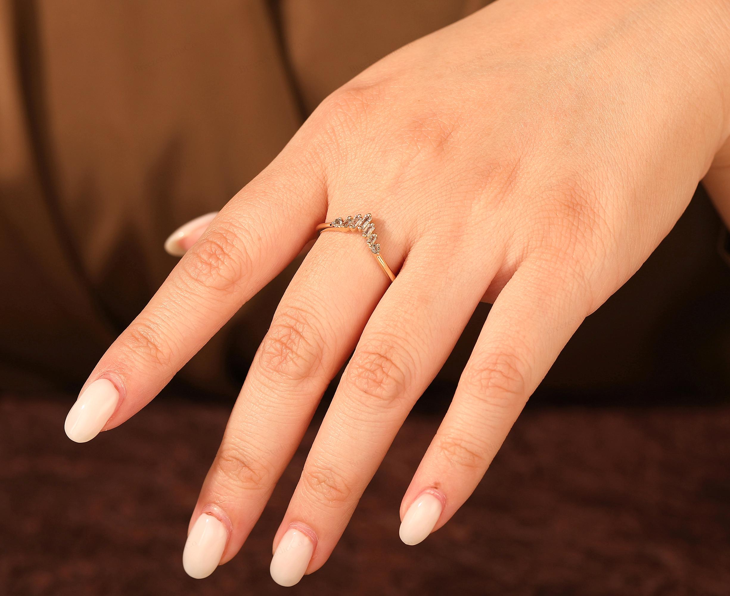 14K White Gold Baguette Grey Salt And Pepper Natural Diamond For Promise Ring