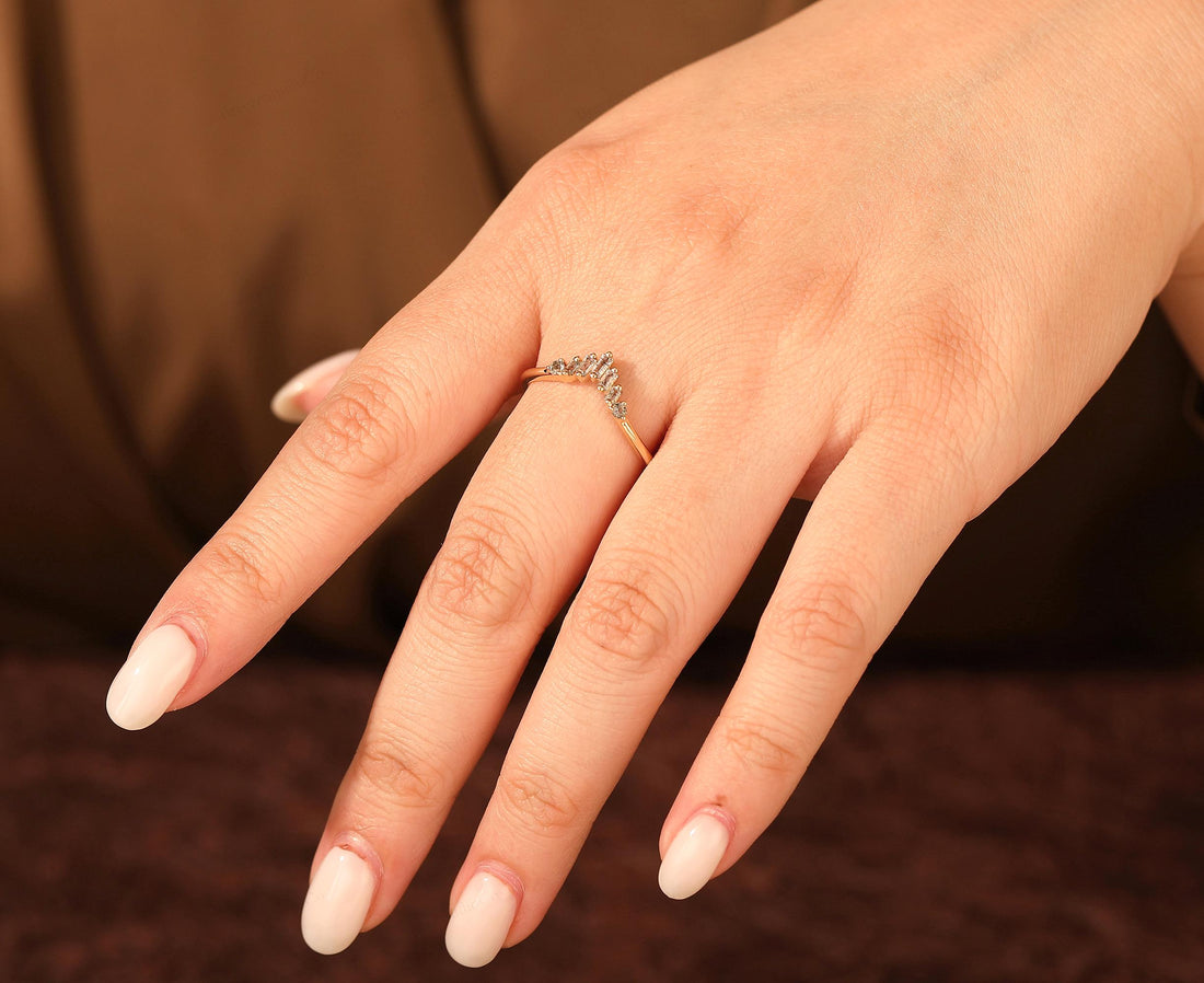 14K White Gold Baguette Grey Salt And Pepper Natural Diamond For Promise Ring