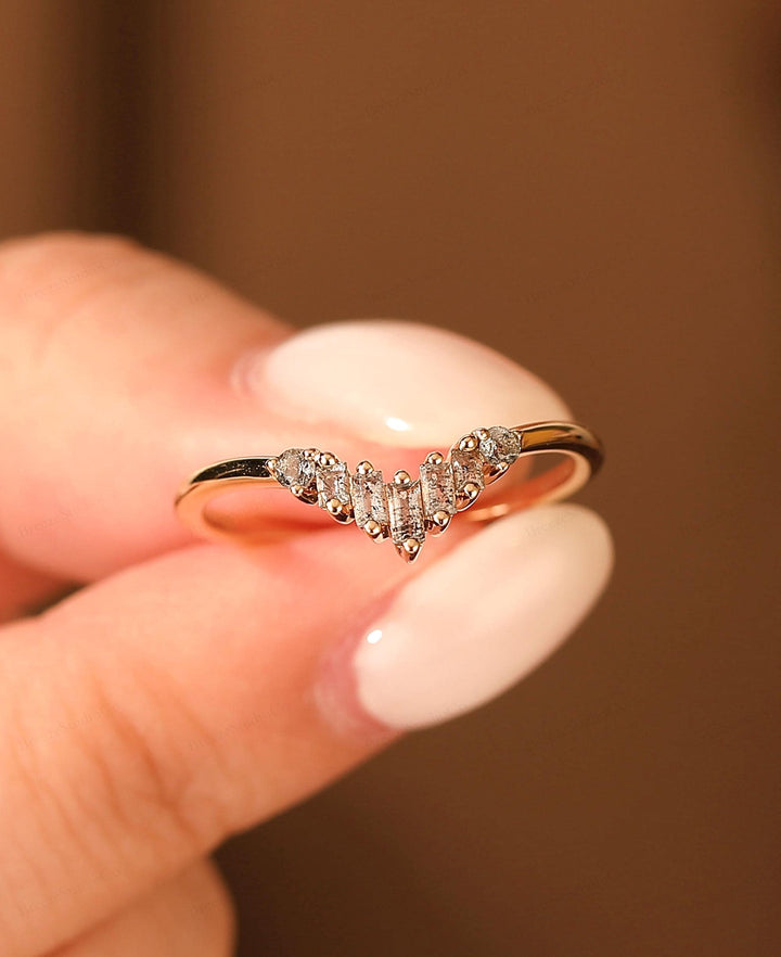 14K White Gold Baguette Grey Salt And Pepper Natural Diamond For Promise Ring
