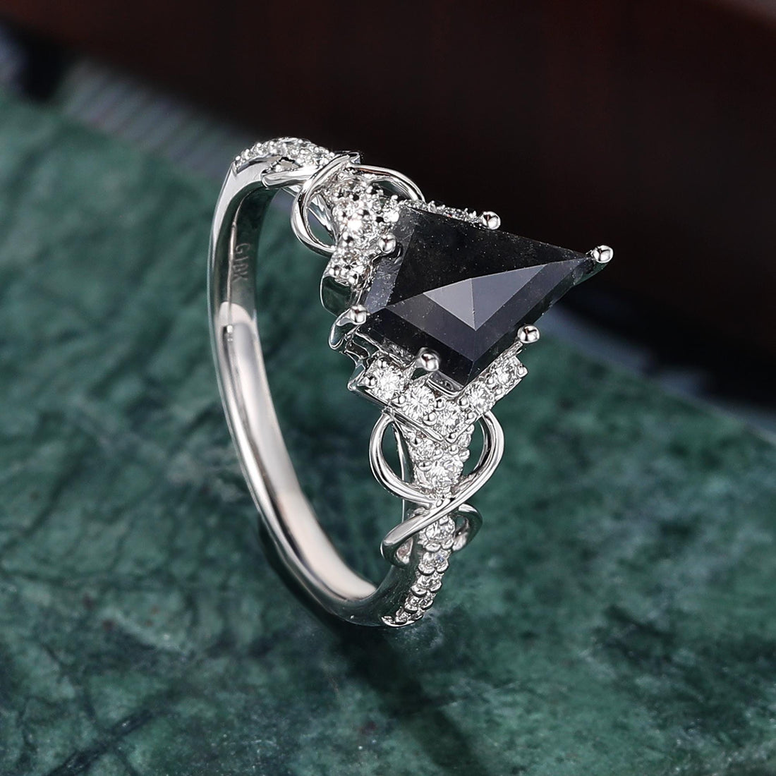 Kite Cut Black Diamond Engagement Ring, Natural Diamond 14K Rose Gold Solitaire Ring