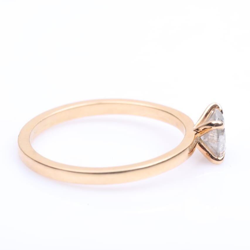 14K Yellow Gold Round Cut Grey Salt and Pepper Natural Diamond Engagement Ring