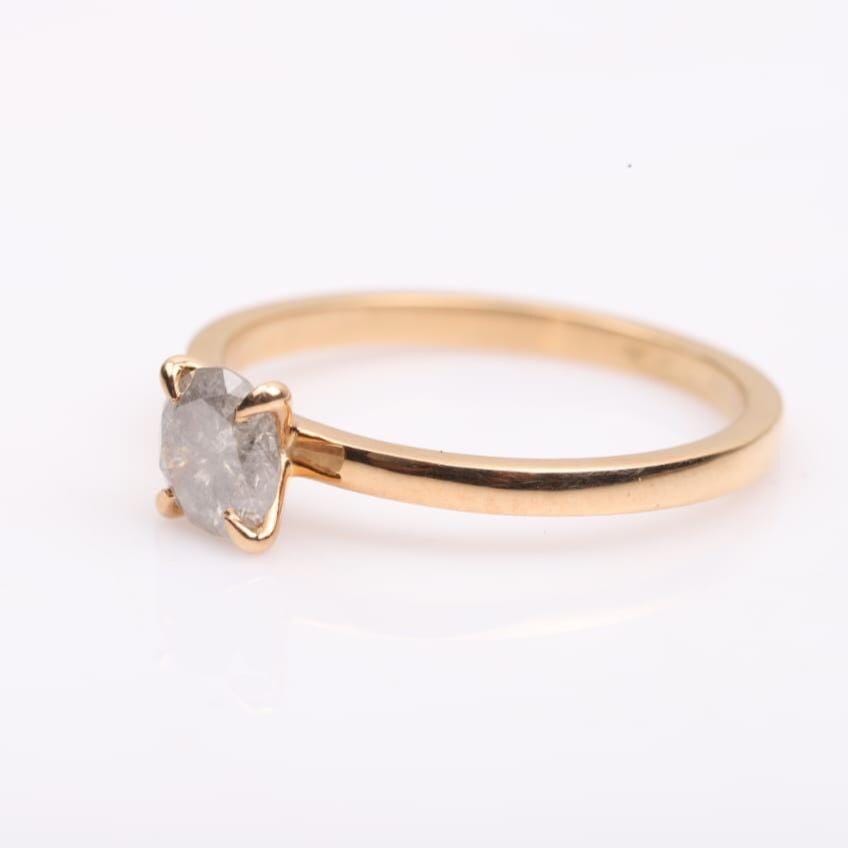 14K Yellow Gold Round Cut Grey Salt and Pepper Natural Diamond Engagement Ring