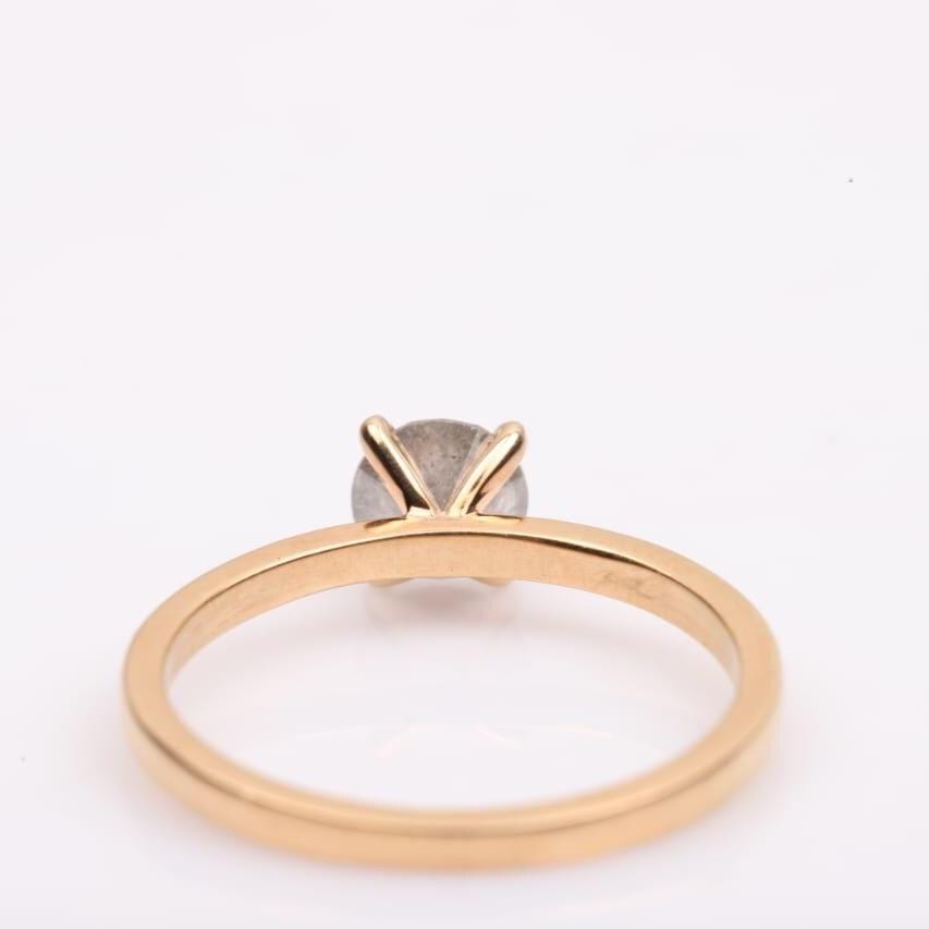 14K Yellow Gold Round Cut Grey Salt and Pepper Natural Diamond Engagement Ring