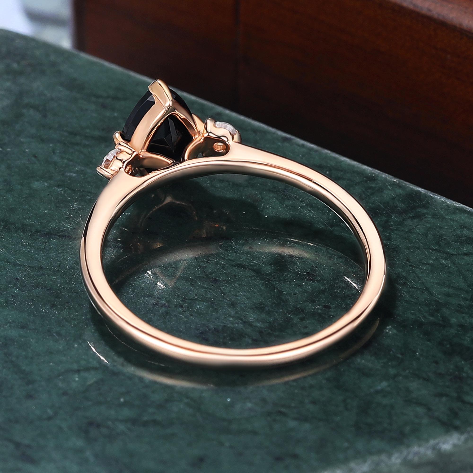 Pear Cut Black Diamond Ring, Natural Diamond 14K Rose Gold Wedding Ring